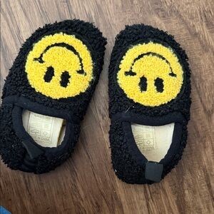 Black and Yellow Smiley Face Slippers